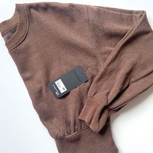90 DEGREES BY REFLEX CHOCOLATE BROWN CROP SWEATER LONGSLEEVE WORKOUT FITNESS GYM